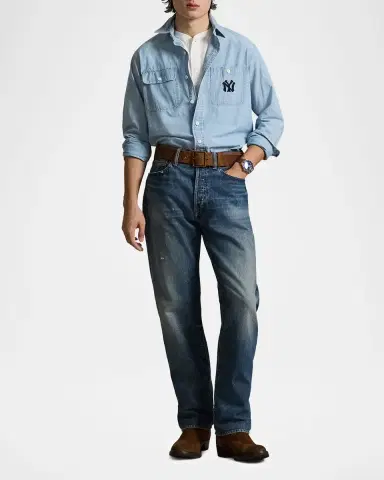 Polo Ralph Lauren x Yankees Men's Chambray Embroidered Logo Work Shirt | Thumbnail 2 Polo Ralph Lauren x Yankees Men's Chambray Embroidered Logo Work Shirt | Thumbnail 2