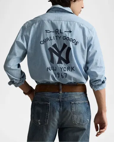 Polo Ralph Lauren x Yankees Men's Chambray Embroidered Logo Work Shirt | Thumbnail 3 Polo Ralph Lauren x Yankees Men's Chambray Embroidered Logo Work Shirt | Thumbnail 3