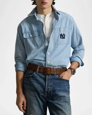 Polo Ralph Lauren x Yankees Men's Chambray Embroidered Logo Work Shirt | Thumbnail 4 Polo Ralph Lauren x Yankees Men's Chambray Embroidered Logo Work Shirt | Thumbnail 4