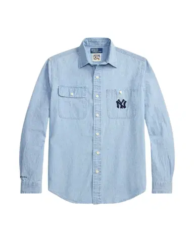 Polo Ralph Lauren x Yankees Men's Chambray Embroidered Logo Work Shirt | Thumbnail 1 Polo Ralph Lauren x Yankees Men's Chambray Embroidered Logo Work Shirt | Thumbnail 1