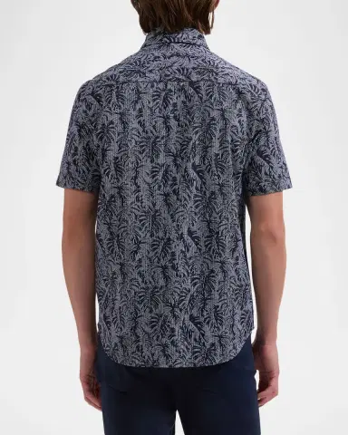 Bugatchi Men's Miles OoohCotton Stripe Leaf Short-Sleeve Shirt | Thumbnail 3 Bugatchi Men's Miles OoohCotton Stripe Leaf Short-Sleeve Shirt | Thumbnail 3