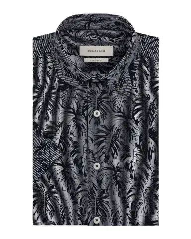 Bugatchi Men's Miles OoohCotton Stripe Leaf Short-Sleeve Shirt | Thumbnail 1 Bugatchi Men's Miles OoohCotton Stripe Leaf Short-Sleeve Shirt | Thumbnail 1