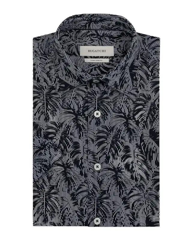 Bugatchi Men 's Miles OoohCotton Stripe Leaf Short-Sleeve Shirt