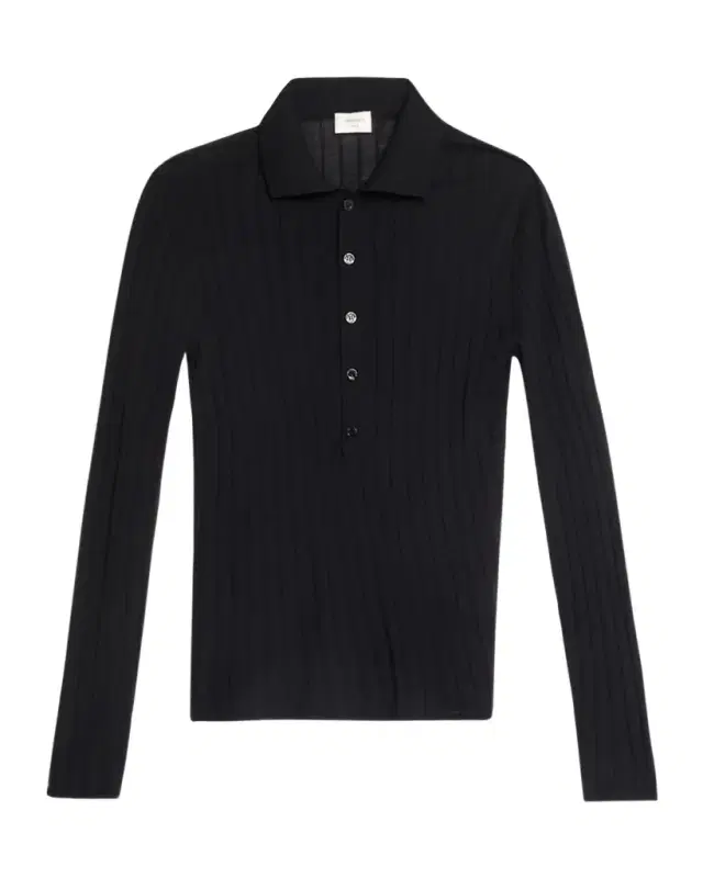 Saint Laurent en 's Wool Flat Rib Long-Sleeve Polo Shirt