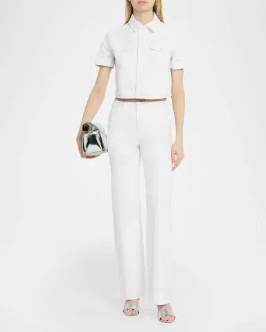 L'Agence Kirstie Cropped Short-Sleeve Denim Jacket | Thumbnail 2 L'Agence Kirstie Cropped Short-Sleeve Denim Jacket | Thumbnail 2