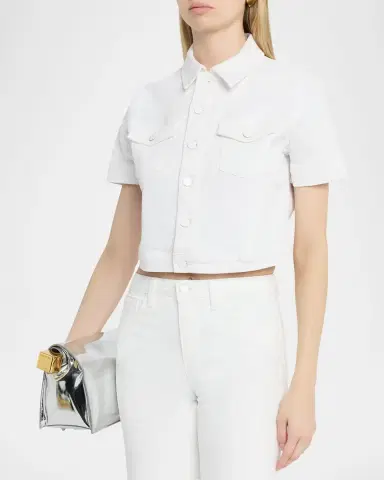 L'Agence Kirstie Cropped Short-Sleeve Denim Jacket | Thumbnail 4 L'Agence Kirstie Cropped Short-Sleeve Denim Jacket | Thumbnail 4