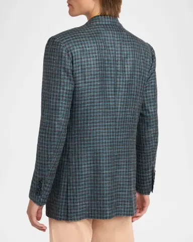 Kiton Men's Gingham Check Cotton-Blend Single-Breasted Blazer | Thumbnail 3