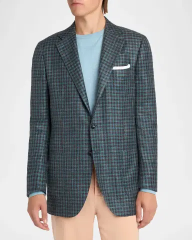 Kiton Men's Gingham Check Cotton-Blend Single-Breasted Blazer | Thumbnail 4
