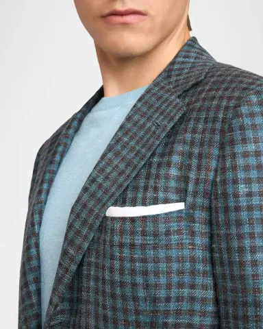 Kiton Men's Gingham Check Cotton-Blend Single-Breasted Blazer | Thumbnail 5