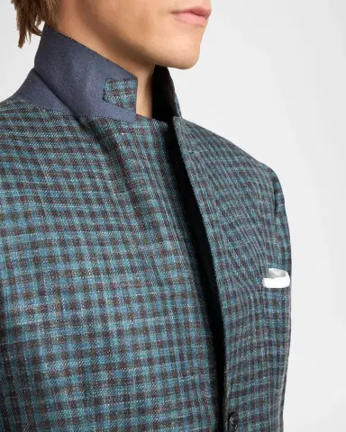 Kiton Men's Gingham Check Cotton-Blend Single-Breasted Blazer | Thumbnail 7
