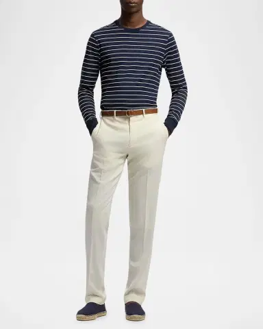 Ralph Lauren Purple Label Striped Lisle-Piqué Long-Sleeve T-Shirt | Thumbnail 2