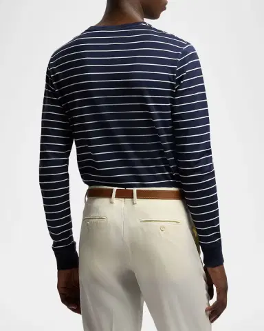 Ralph Lauren Purple Label Striped Lisle-Piqué Long-Sleeve T-Shirt | Thumbnail 3