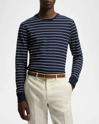 Ralph Lauren Purple Label Striped Lisle-Piqué Long-Sleeve T-Shirt | Thumbnail 4