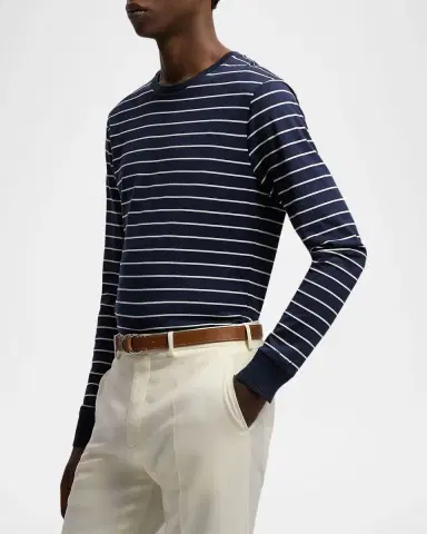 Ralph Lauren Purple Label Striped Lisle-Piqué Long-Sleeve T-Shirt | Thumbnail 6