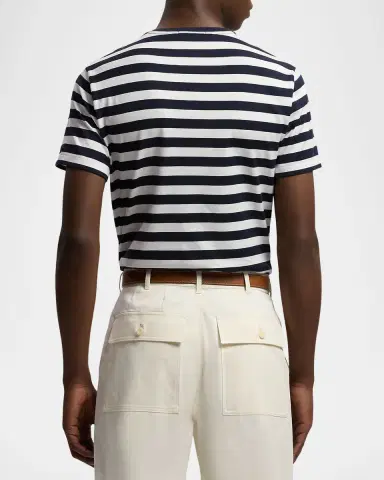 Ralph Lauren Purple Label Striped Lisle-Piqué Crewneck T-Shirt | Thumbnail 3