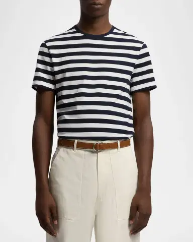 Ralph Lauren Purple Label Striped Lisle-Piqué Crewneck T-Shirt | Thumbnail 4