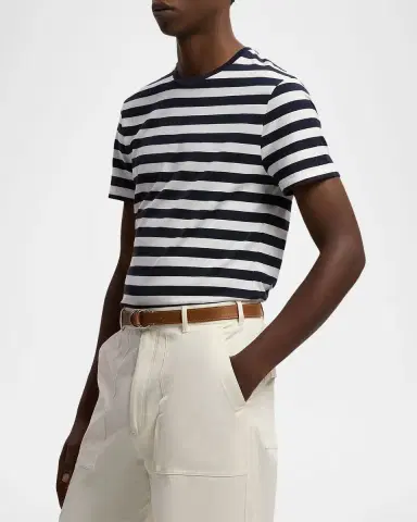 Ralph Lauren Purple Label Striped Lisle-Piqué Crewneck T-Shirt | Thumbnail 6
