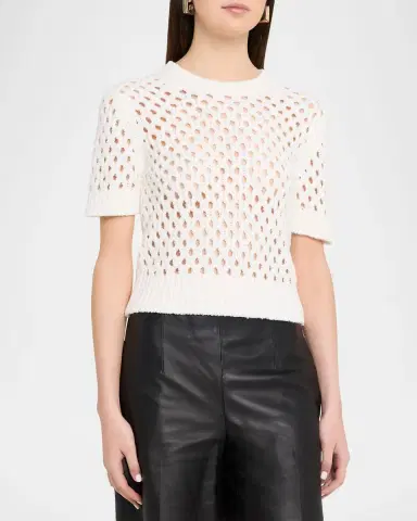 Vince Honeycomb Short-Sleeve Sweater | Thumbnail 4 Vince Honeycomb Short-Sleeve Sweater | Thumbnail 4