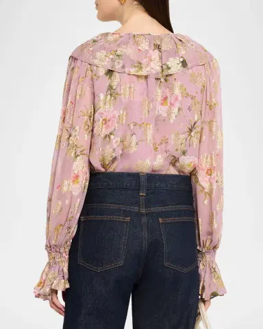 Kobi Halperin Leia Metallic Floral-Print Ruffle Blouse | Thumbnail 3 Kobi Halperin Leia Metallic Floral-Print Ruffle Blouse | Thumbnail 3