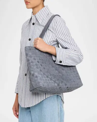 Bottega Veneta Men's Intrecciato Suede Tote Bag | Thumbnail 2 Bottega Veneta Men's Intrecciato Suede Tote Bag | Thumbnail 2
