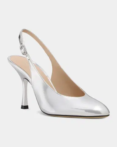 Stuart Weitzman 85mm Madison Metallic Leather Slingback Pumps | Thumbnail 4