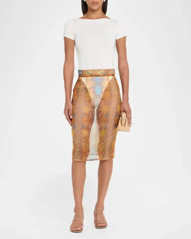 LaQuan Smith Shimmering Snakeskin Organza Pencil Skirt | Thumbnail 2