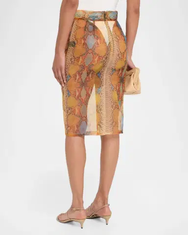 LaQuan Smith Shimmering Snakeskin Organza Pencil Skirt | Thumbnail 3