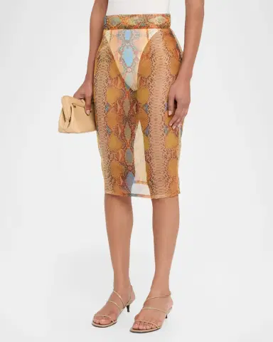 LaQuan Smith Shimmering Snakeskin Organza Pencil Skirt | Thumbnail 4