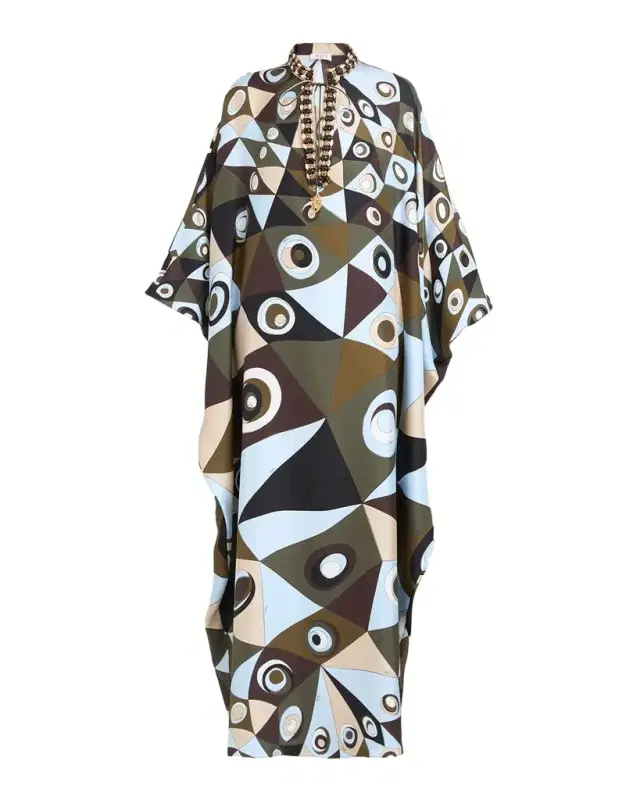 Vivara Silk Crepe De Chine Embellished Maxi Caftan Dress