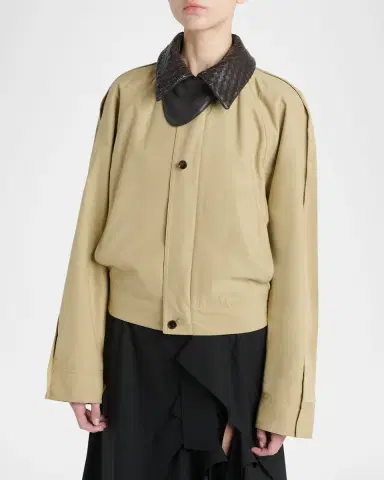Bottega Veneta Intrecciato Collar Cotton Blouson Jacket | Thumbnail 3