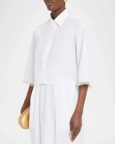 Maria McManus Lace-Trim Short-Sleeve Crop Button-Down Shirt | Thumbnail 4 Maria McManus Lace-Trim Short-Sleeve Crop Button-Down Shirt | Thumbnail 4
