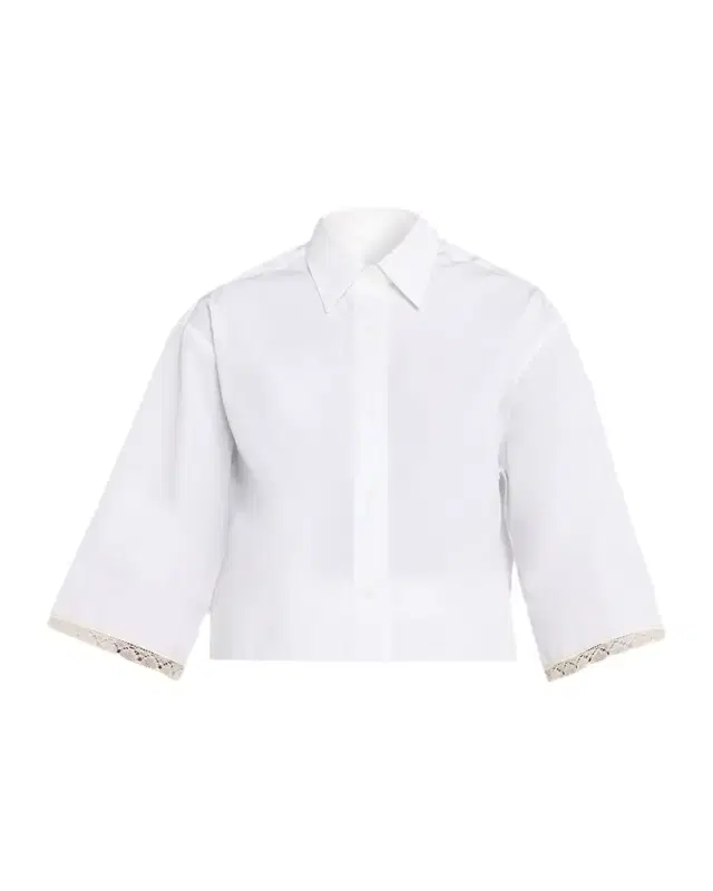 Lace-Trim Short-Sleeve Crop Button-Down Shirt