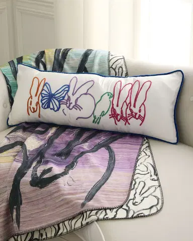Hunt Slonem Menagerie Embroidered Silk & Velvet Pillow, 14" x 36" | Thumbnail 2