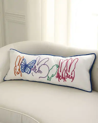 Hunt Slonem Menagerie Embroidered Silk & Velvet Pillow, 14" x 36" | Thumbnail 1