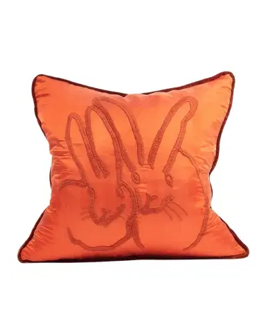 Hunt Slonem Embroidered Silk & Velvet Bunny Pillow, 20" Square | Thumbnail 1 Hunt Slonem Embroidered Silk & Velvet Bunny Pillow, 20" Square | Thumbnail 1