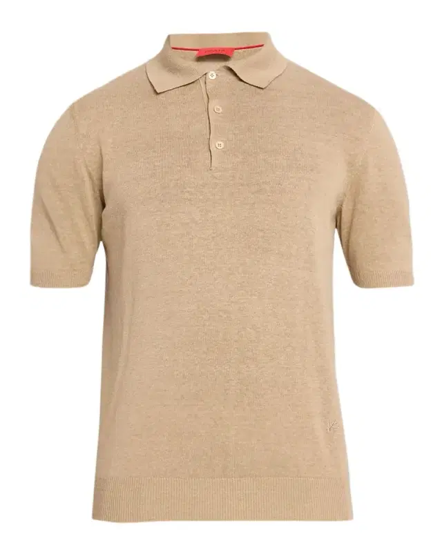 Isaia Men 's Linen-Silk Short-Sleeve Polo Shirt, Tan