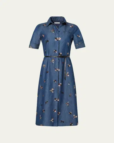 Altuzarra Kieran Sequined Floral Denim Midi Shirtdress With Belt | Thumbnail 5 Altuzarra Kieran Sequined Floral Denim Midi Shirtdress With Belt | Thumbnail 5
