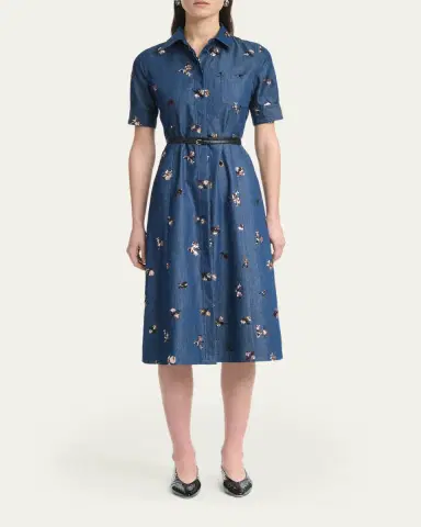 Altuzarra Kieran Sequined Floral Denim Midi Shirtdress With Belt | Thumbnail 6 Altuzarra Kieran Sequined Floral Denim Midi Shirtdress With Belt | Thumbnail 6