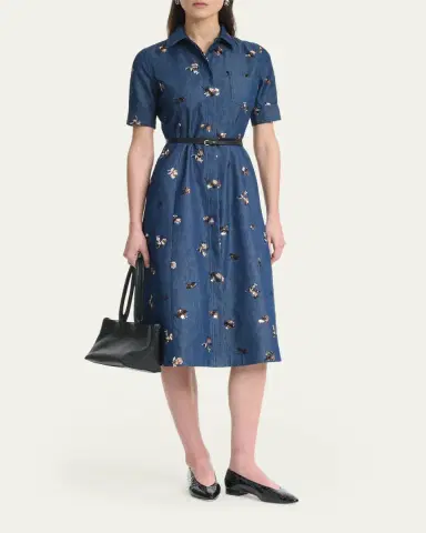 Altuzarra Kieran Sequined Floral Denim Midi Shirtdress With Belt | Thumbnail 8 Altuzarra Kieran Sequined Floral Denim Midi Shirtdress With Belt | Thumbnail 8