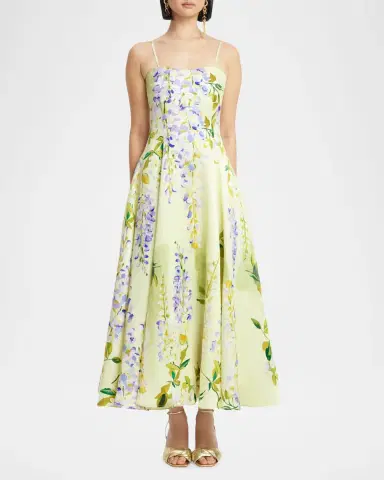 LEO LIN Mariela Belted Floral-Print Sweetheart Midi Dress | Thumbnail 2 LEO LIN Mariela Belted Floral-Print Sweetheart Midi Dress | Thumbnail 2