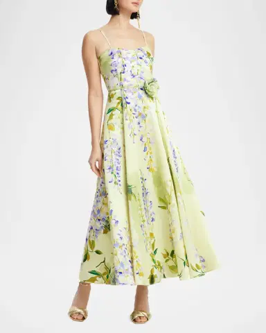 LEO LIN Mariela Belted Floral-Print Sweetheart Midi Dress | Thumbnail 4 LEO LIN Mariela Belted Floral-Print Sweetheart Midi Dress | Thumbnail 4