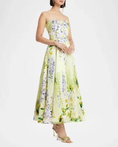 LEO LIN Mariela Belted Floral-Print Sweetheart Midi Dress | Thumbnail 6 LEO LIN Mariela Belted Floral-Print Sweetheart Midi Dress | Thumbnail 6