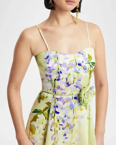 LEO LIN Mariela Belted Floral-Print Sweetheart Midi Dress | Thumbnail 7 LEO LIN Mariela Belted Floral-Print Sweetheart Midi Dress | Thumbnail 7