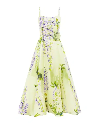 LEO LIN Mariela Belted Floral-Print Sweetheart Midi Dress | Thumbnail 1 LEO LIN Mariela Belted Floral-Print Sweetheart Midi Dress | Thumbnail 1