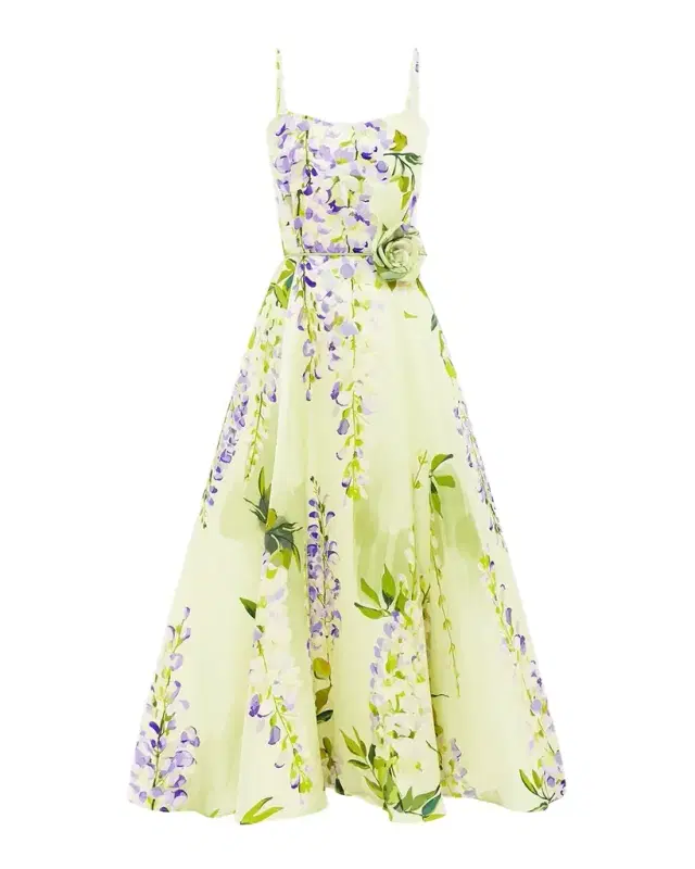 LEO LIN Mariela Belted Floral-Print Sweetheart Midi Dress