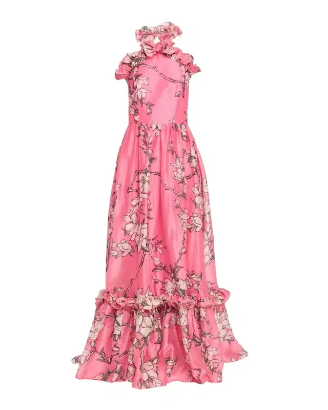 Floral-Print Ruffle Halter Maxi Dress