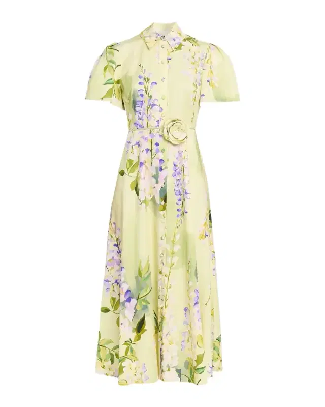 Bianca Floral-Print Cotton Midi Shirtdress