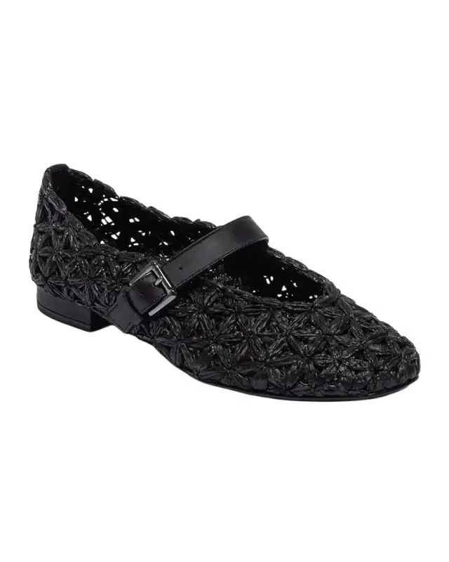 Bernardo Borden Raffia Mary Jane Ballerina Flats