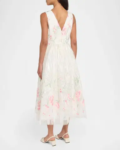 Milly Tinsley Floral-Embroidered Mesh Midi Dress | Thumbnail 3 Milly Tinsley Floral-Embroidered Mesh Midi Dress | Thumbnail 3