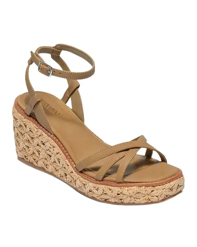 95mm Cairo Leather and Raffia Wedge Sandals